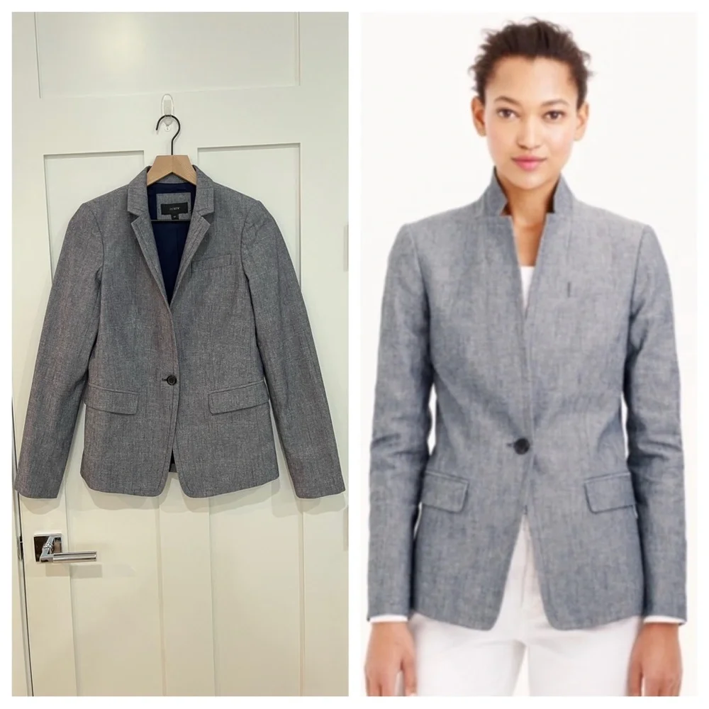 LIKE NEW J. Crew Regent Chambray Cotton Suit Jacket Blazer Coat 2 TALL